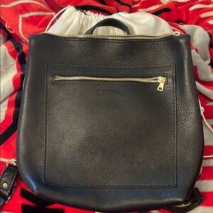 Black Leather Backpack with Gold Accents